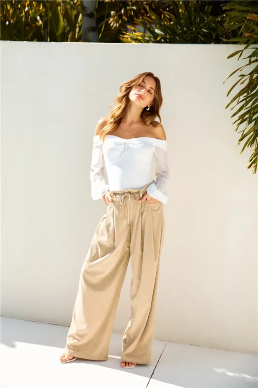 LIONESS Slouched Tie Up Pants Latte | Parallel