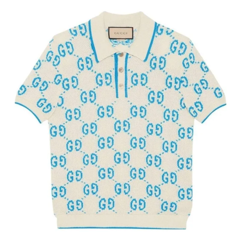 Gucci GG Knit Cotton Piquet Polo 'Ivory Blue' 741962-XKC6B-9028 sold by KicksCrew