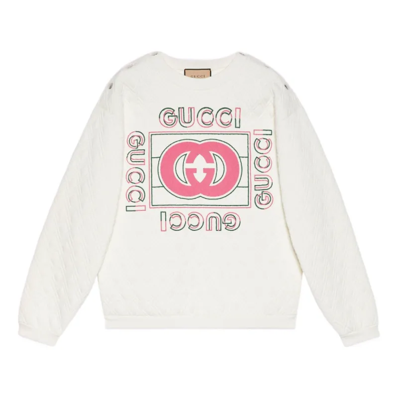 (WMNS) Gucci Vintage Logo Quilted Sweatshirt 'White Pink' 717400-XJEV9-9095 sold by KicksCrew
