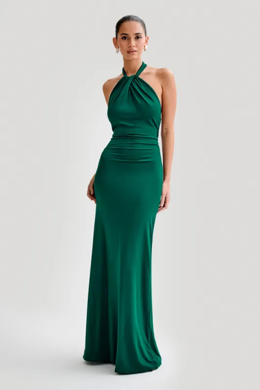 Elyna Slinky Halter Maxi Dress - Forest Green sold by Meshki