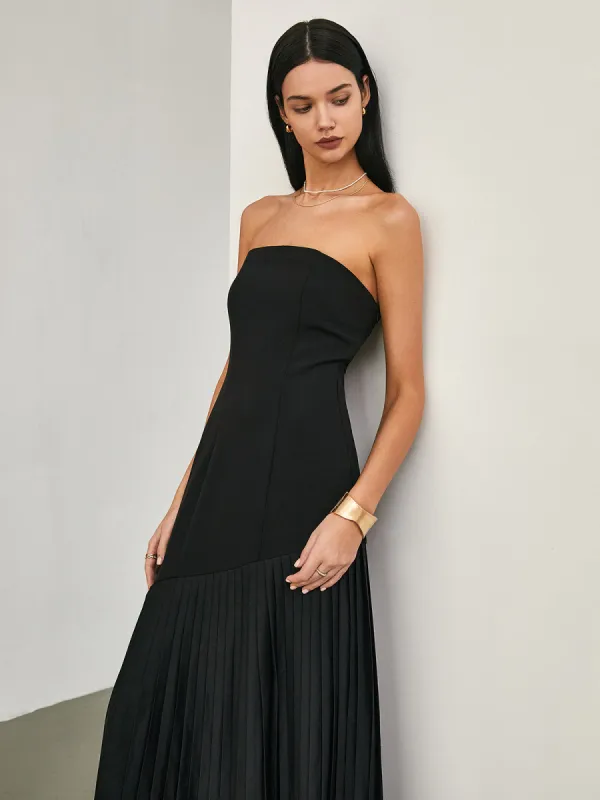 Solid Pleated Tube Long Dress sold by COMMENSE