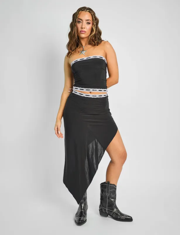 Lace Trim Midi Skirt Co-ord Black sold by Public Desire