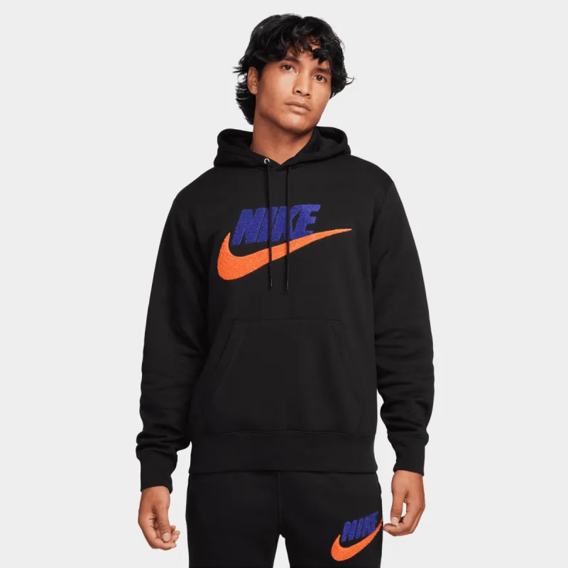 Nike Sportswear Club Fleece Chenille Futura Hoodie Black / Deep Royal Blue - Safety Orange sold by JD Sports