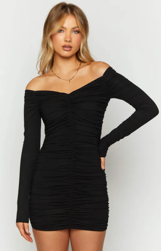 Solene Black Long Sleeve Mini Dress sold by Beginning Boutique