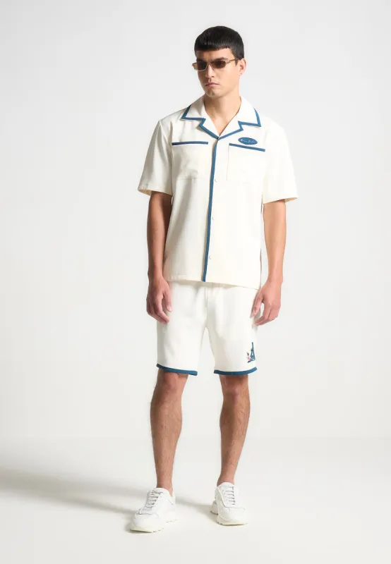 Timo - Velvet Eiffel Shorts - Cream/Blue sold by Maniere De Voir