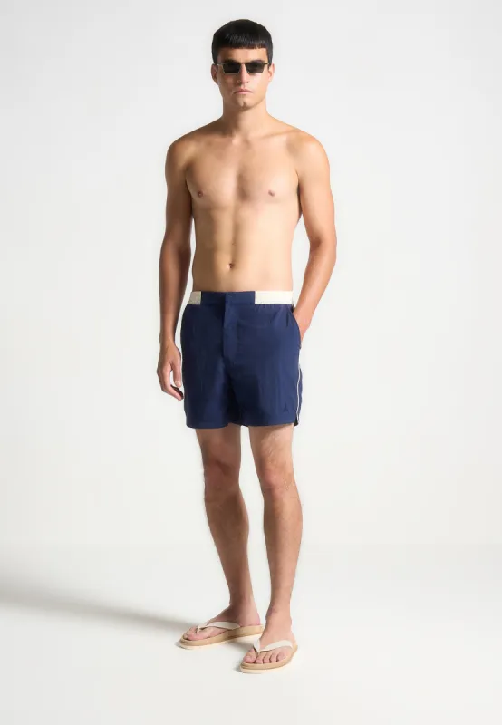 Contrast Waistband Swim Shorts - Navy/Cream sold by Maniere De Voir