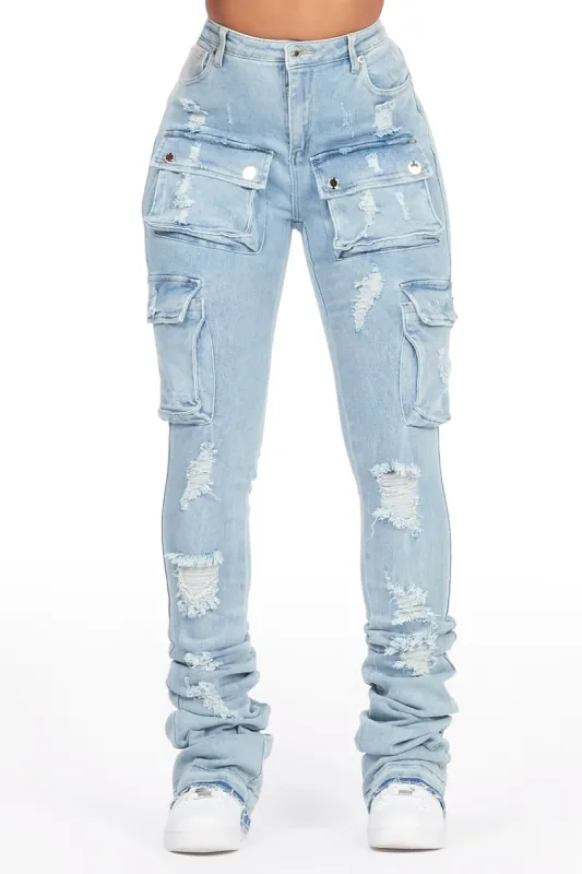 Noor Light Wash Cargo Super Stacked Jean sold by Rockstar Original