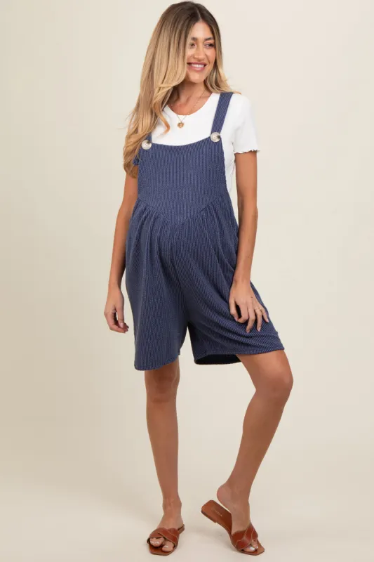 Navy Blue Ribbed Maternity Romper sold by Pinkblush