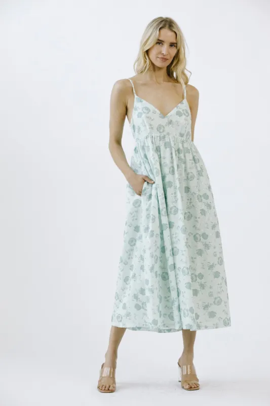 Mint Green Floral Eyelet V-Neck Midi Dress sold by Pinkblush