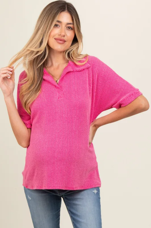 Fuchsia Ribbed Collared Maternity Top sold by Pinkblush