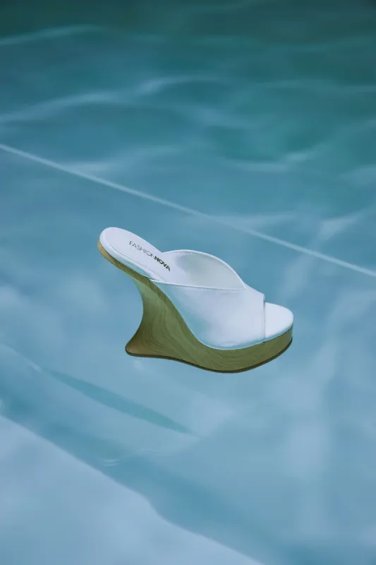 Back In Time Novelty Wedges - White sold by Fashion Nova