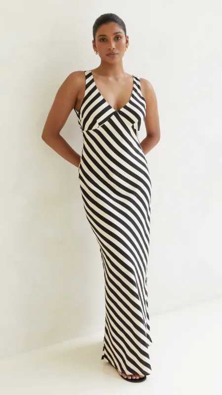 Ellery Maxi Dress - Black/Beige Stripe sold by Billy J