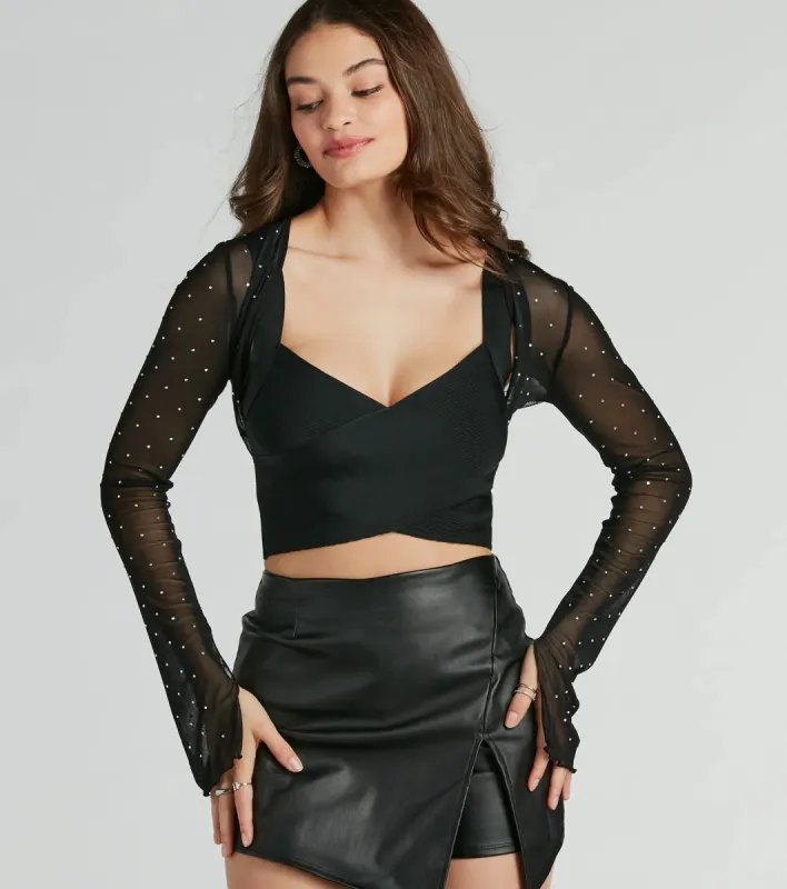 CLEARANCE - Glam Time Long Sleeve Rhinestone Mesh Bolero sold by Windsor