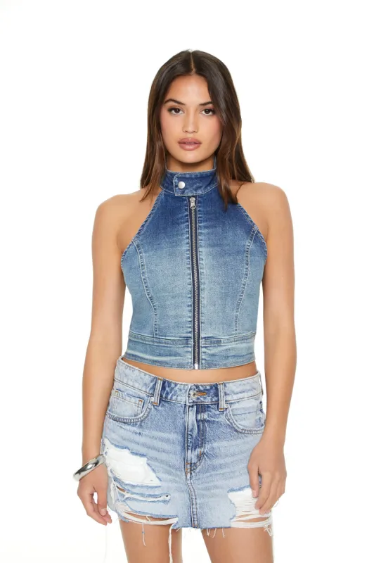 Haut court en denim gradué avec fermeture à glissière sold by Urban Planet