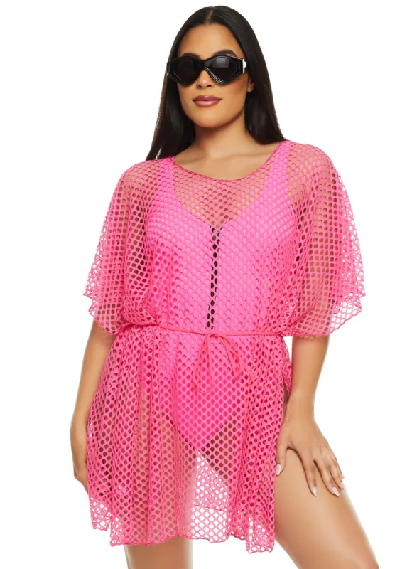 Fishnet Tie Waist Belted Cover Up Top sold by Rainbow