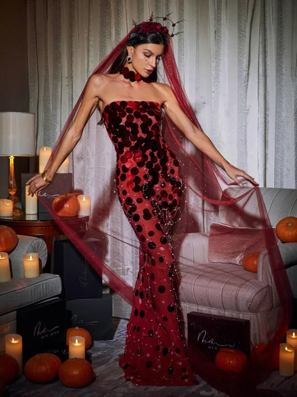 Esai Strapless Embellished Maxi Dress In Red sold by Mew Mews