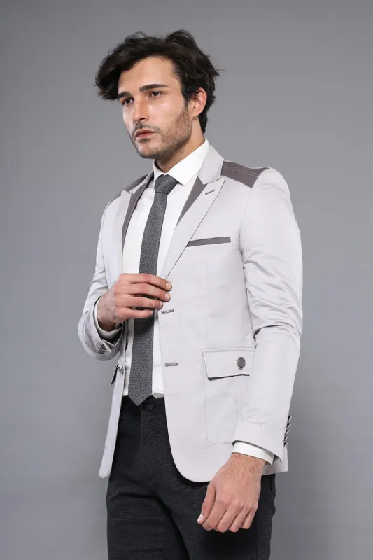 Double Buttons Bag Pocket Shoulder Piece Grey Jacket-Wessi sold by Wessi