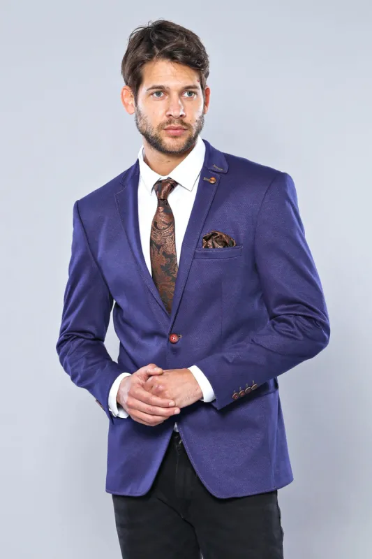 2 Button Combed Plaid Sax Blue Men Jacket - Wessi sold by Wessi
