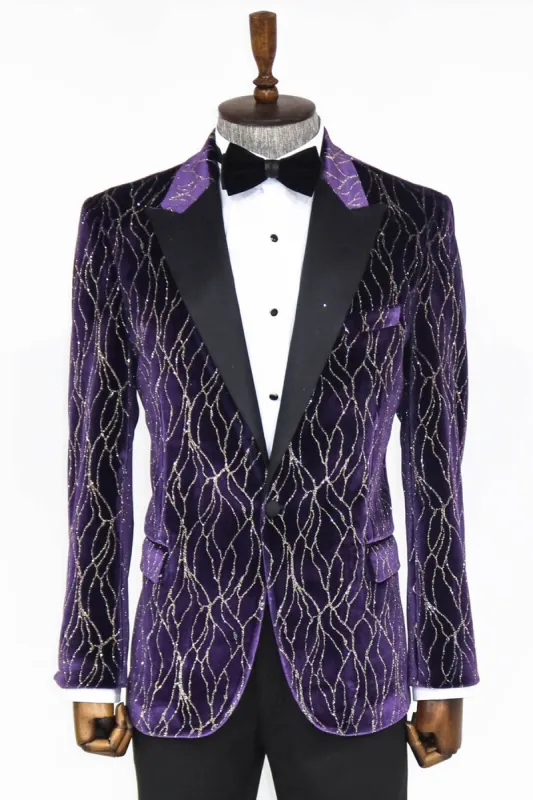 Gold Patterned Purple Men Singer Tuxedo  Blazer - Wessi sold by Wessi