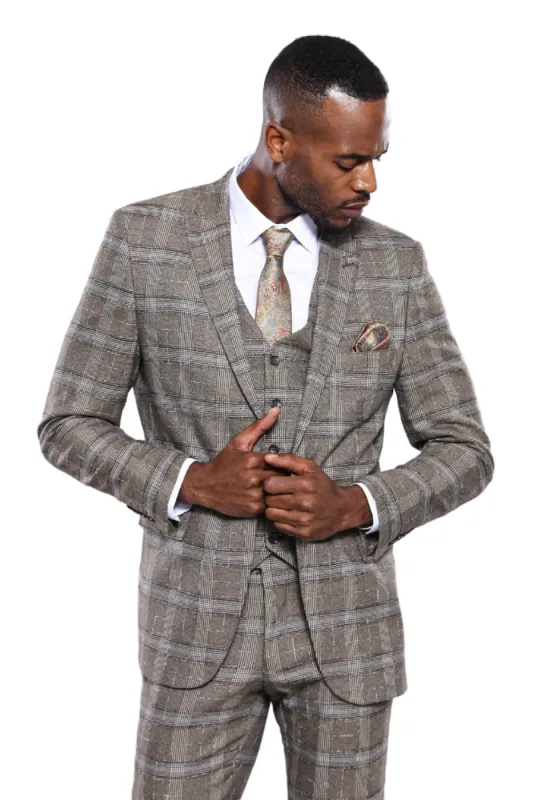 Checked Slim-Fit Beige Men Blazer - Wessi sold by Wessi