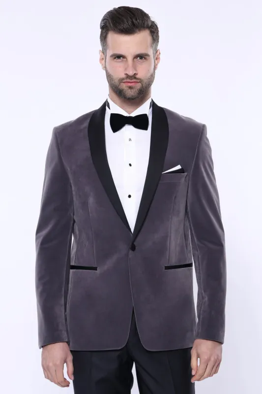 Plain Velvet Dark Grey Blazer | Wessi sold by Wessi
