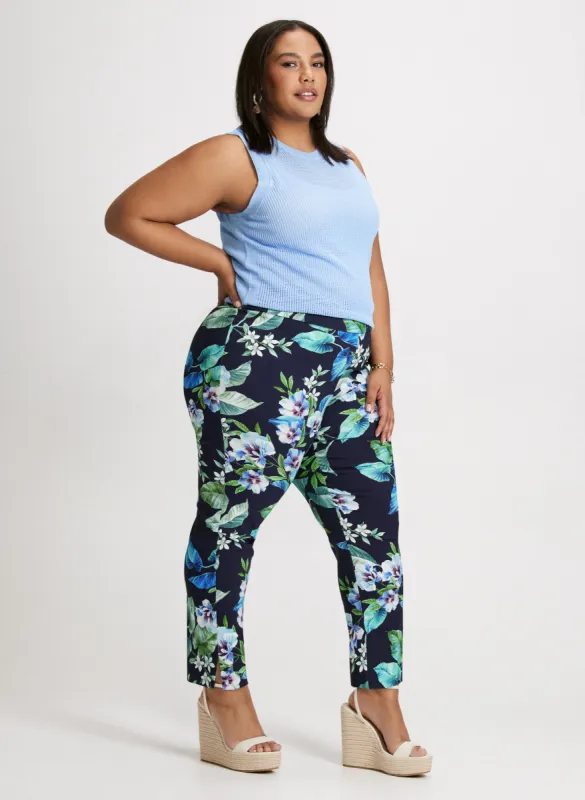 Sleeveless Open Knit Top & Pull-On Floral Ankle Pants sold by Laura