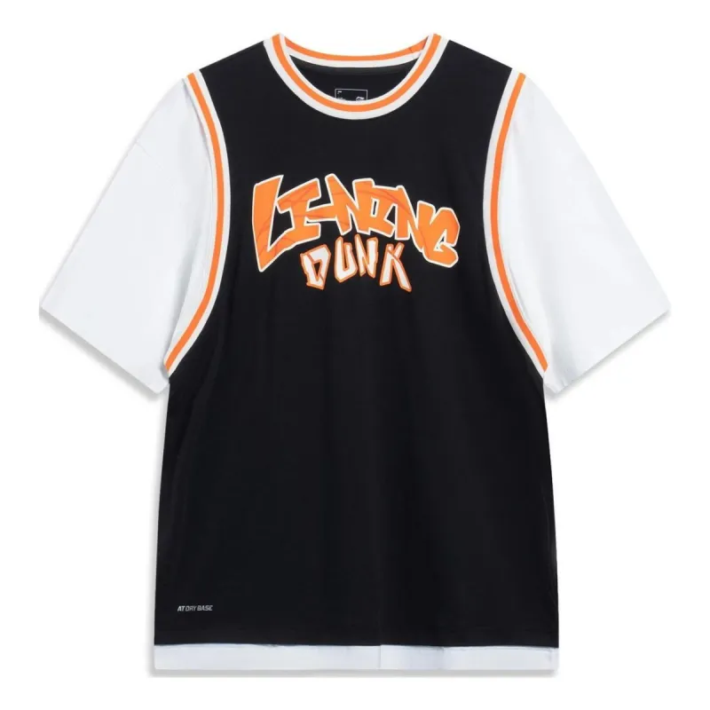 Li-Ning Hoops Graphic Faux Two Piece T-shirt 'Black White' AHST573-1 sold by KicksCrew