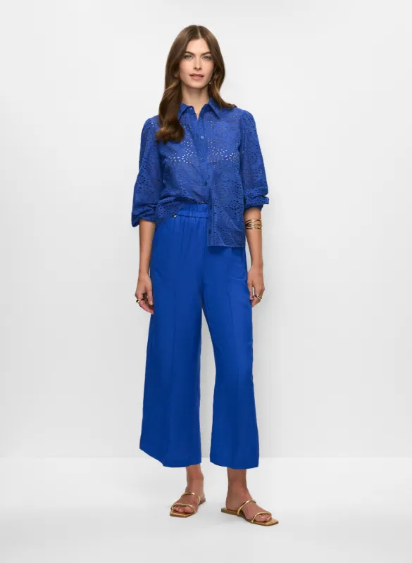 Button-Front Eyelet Blouse & Linen-Blend Culotte Pants sold by Melanie Lyne