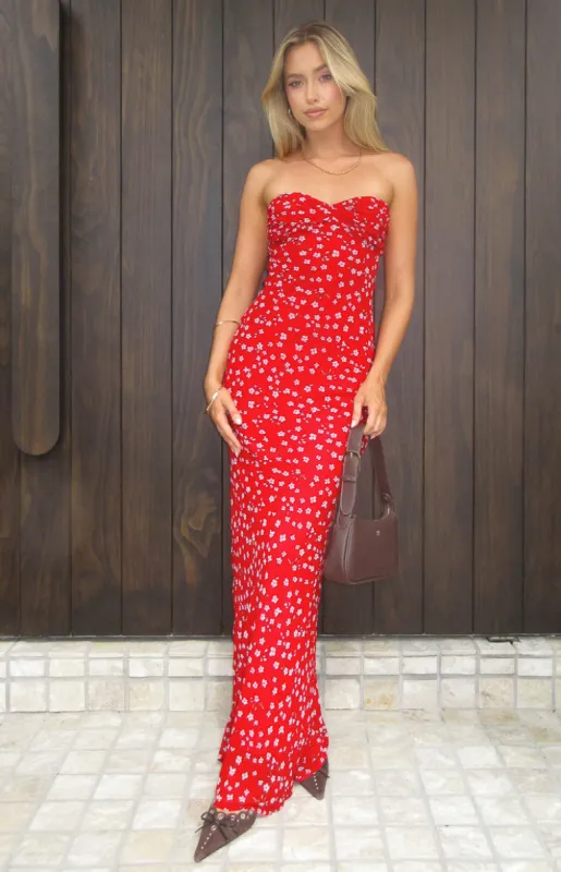 Ashley Red Floral Formal Maxi Dress sold by Beginning Boutique