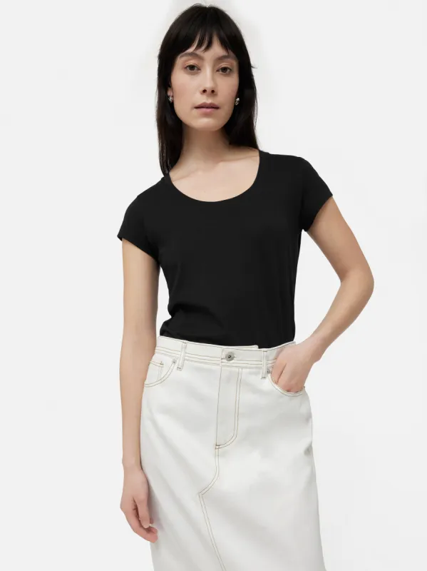Supima Cotton Scoop Neck Tee | Black sold by Jigsaw