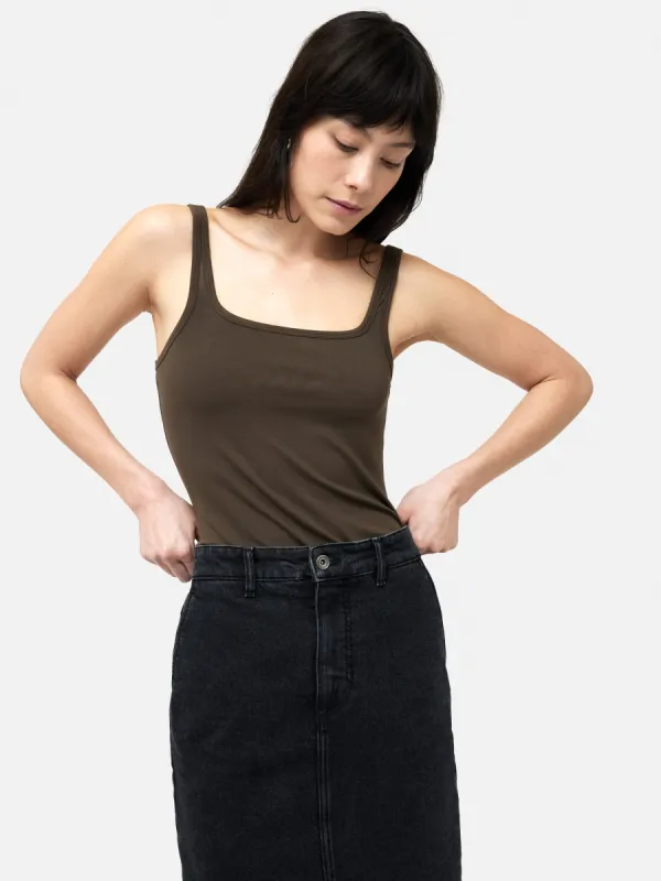 Square Neck Layering Tank | Brown sold by Jigsaw