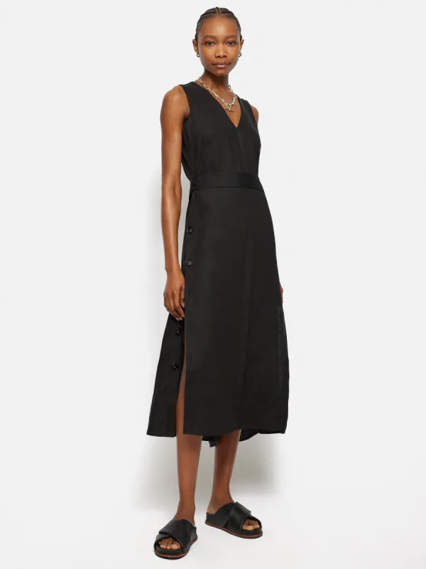 Linen Button Detail Dress | Black sold by Jigsaw