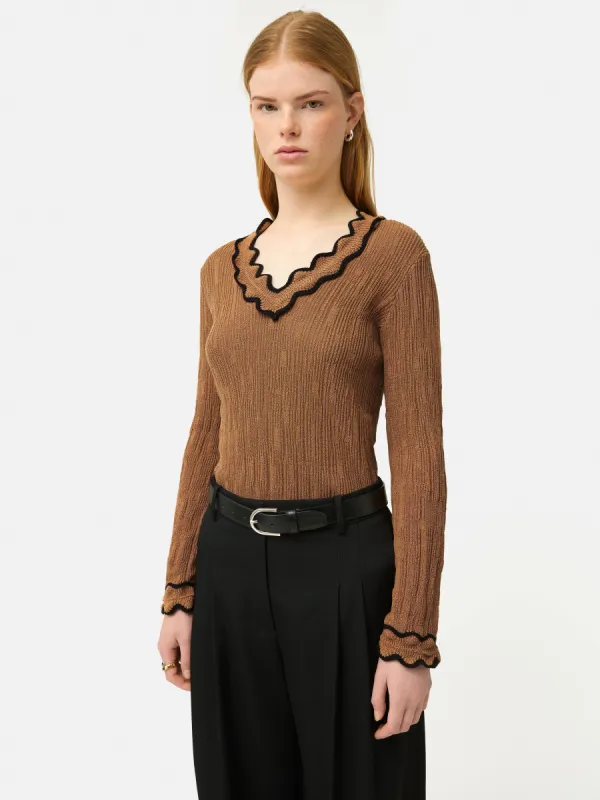 Scallop Textured Rib Top | Brown sold by Jigsaw