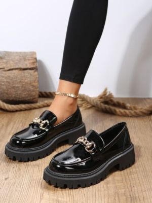Women's British Style Thick-soled Slip-on Loafers, Black Friday Version, With Chunky Heel sold by SHEIN