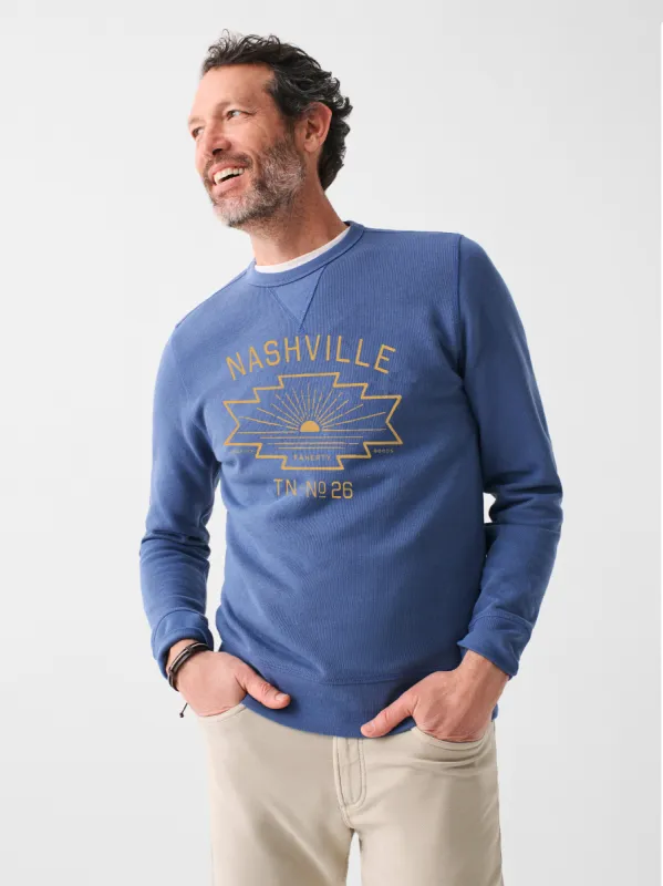 Nashville Long-Sleeve Terry Crewneck - Faded Navy sold by Faherty