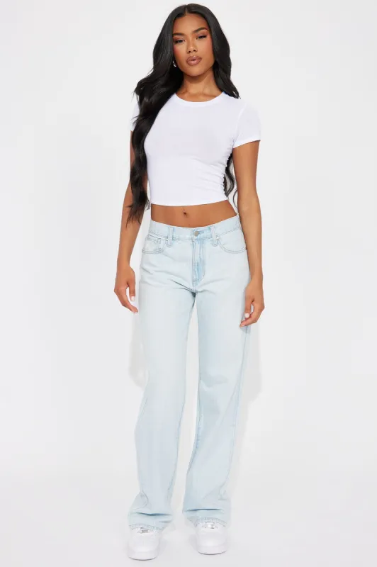 Causing A Commotion Straight Leg Jeans - Light Wash sold by Fashion Nova