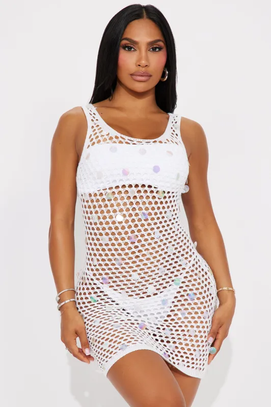 Poolside Cabana Sequin Crochet Cover Up Dress - White sold by Fashion Nova