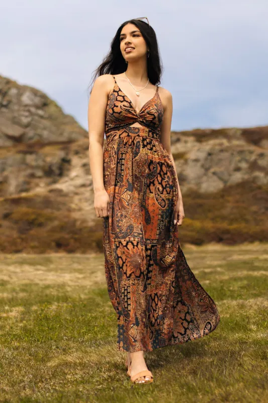 Patchwork Knotted Bust Maxi Dress with Cut-Out sold by Eclipse