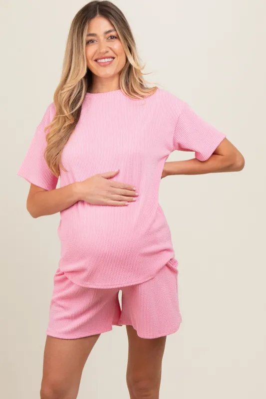 Pink Ribbed Short Sleeve Maternity Pajama Set sold by Pinkblush