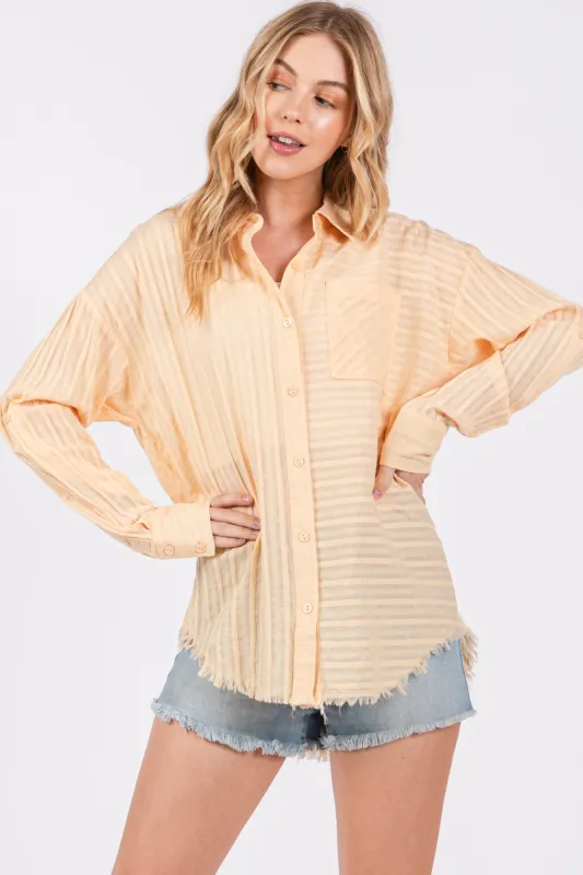 Peach Striped Fringe Button Down Shirt sold by Pinkblush