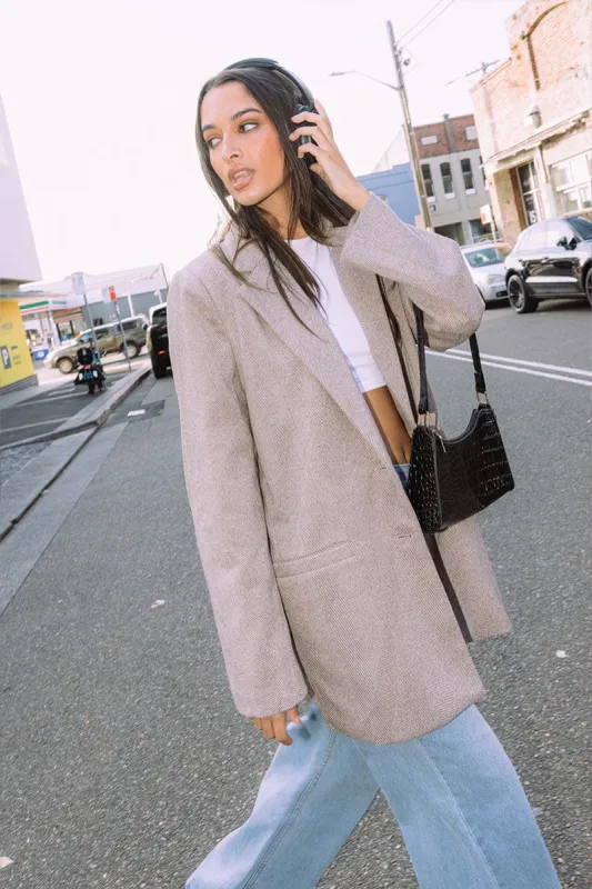 Beige Oversized Blazer Long Sleeve sold by Ally Fashion