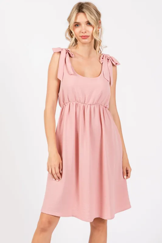 Pink Solid Tie-Shoulder Scoop Neck Dress sold by Pinkblush