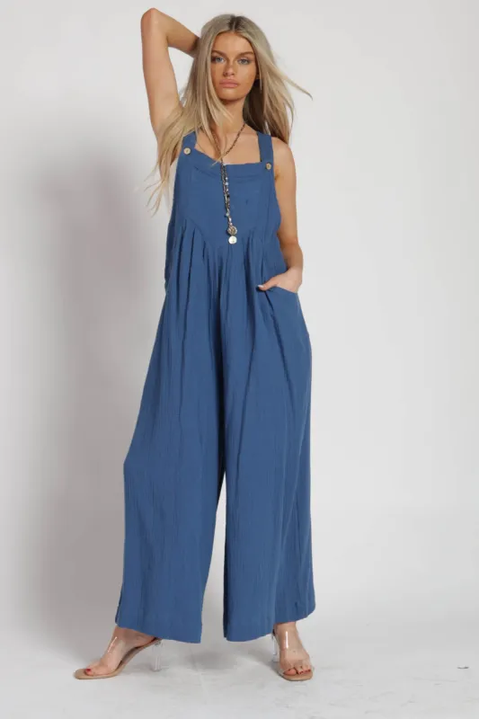 Blue Pocket Front Wide Leg Jumpsuit sold by Pinkblush