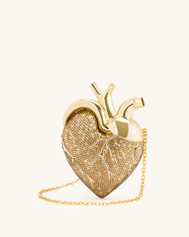 Maren Artificial Crystal Heart Shaped Bag - Gold sold by JW PEI