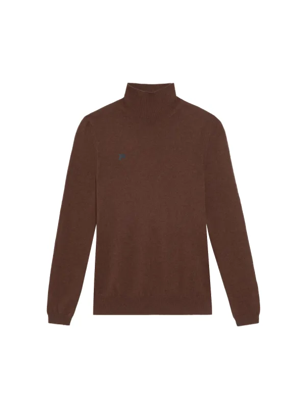 Womens Recycled Cashmere Fitted Turtleneck Top—chestnut brown sold by Pangaia