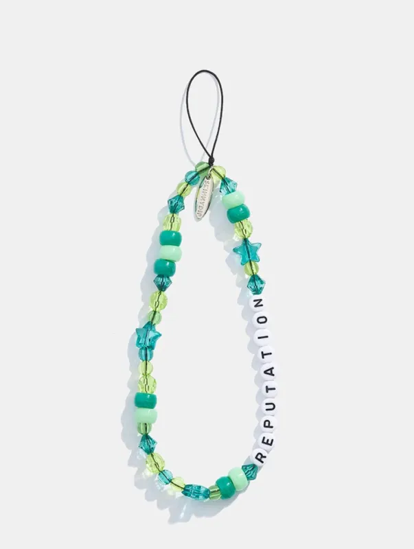 Reputation Green Beaded Phone Strap sold by Skinnydip London