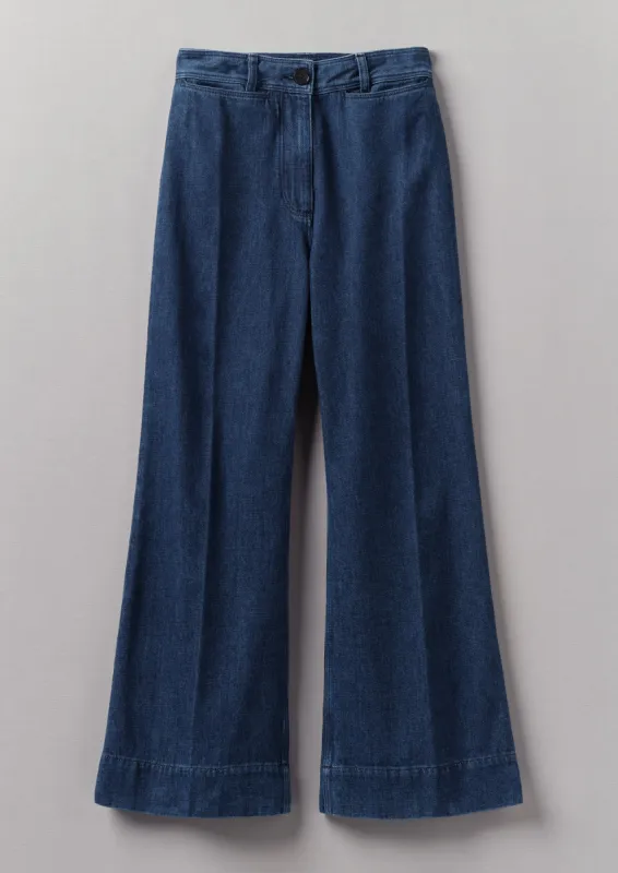 Indigo Denim Kick Flare Trousers | Indigo sold by TOAST