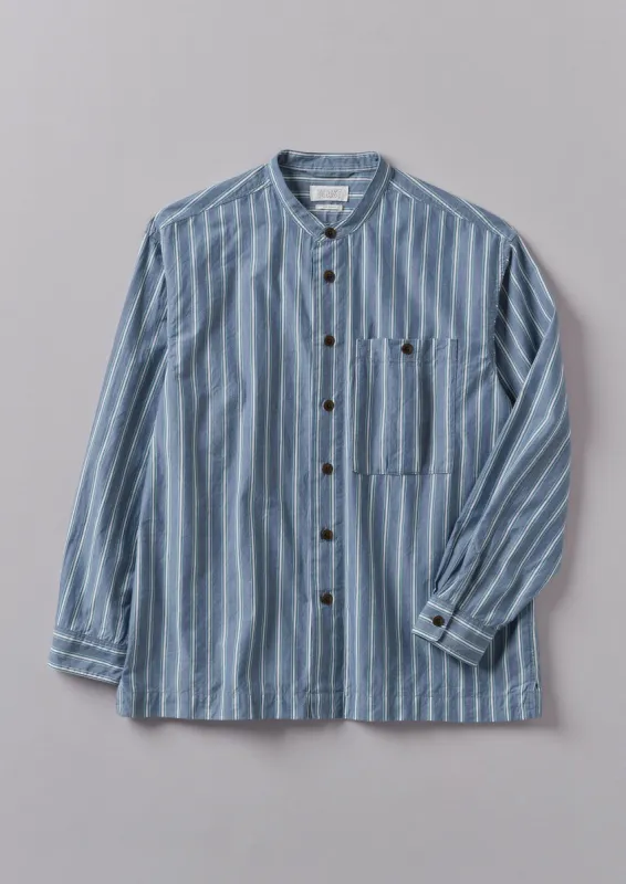 Grandad Collar Crinkle Organic Cotton Shirt | Duffle Blue sold by TOAST
