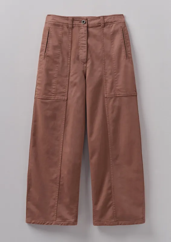 Panelled Cotton Twill Trousers | Dusty Pink | Parallel