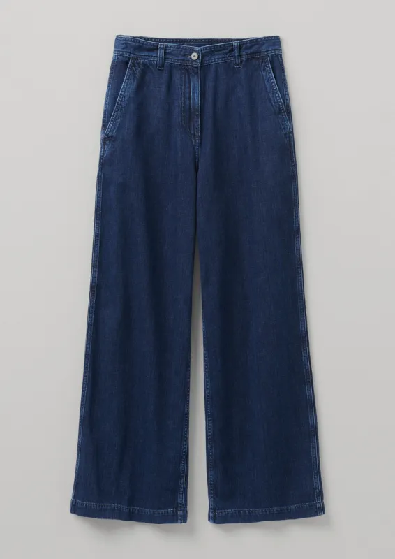 Seren Flat Front Indigo Denim Trousers | Indigo sold by TOAST